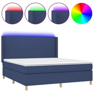 vidaXL Sommier à lattes de lit matelas et LED Bleu 160x200 cm Tissu pas cher