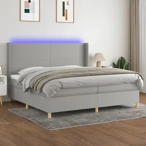 vidaXL Sommier à lattes de lit matelas LED Gris clair 200x200 cm Tissu pas cher