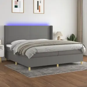 vidaXL Sommier à lattes de lit matelas LED Gris foncé 200x200 cm Tissu pas cher