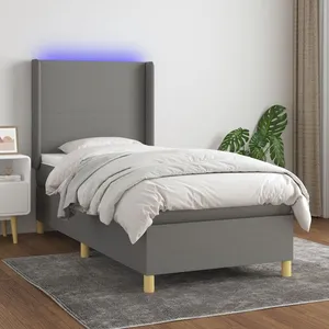 vidaXL Sommier à lattes de lit matelas LED Gris foncé 100x200 cm Tissu pas cher