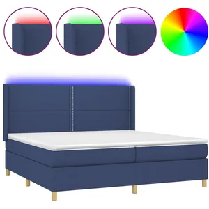 Comparateur de prix : vidaXL Sommier à lattes de lit matelas et LED Bleu 200x200 cm Tissu