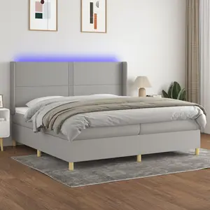 vidaXL Sommier à lattes de lit matelas LED Gris clair 200x200 cm Tissu pas cher