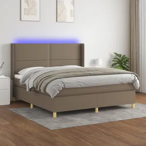 vidaXL Sommier à lattes de lit matelas et LED Taupe 180x200 cm Tissu pas cher