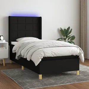 vidaXL Sommier à lattes de lit matelas et LED Noir 90x190 cm Tissu pas cher