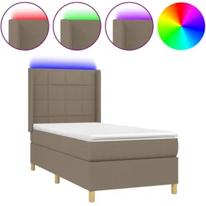 vidaXL Sommier à lattes de lit matelas et LED Taupe 90x200 cm Tissu pas cher