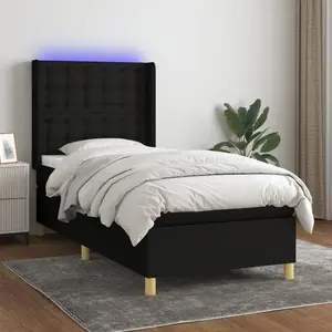 vidaXL Sommier à lattes de lit matelas et LED Noir 100x200 cm Tissu pas cher