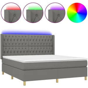 vidaXL Sommier à lattes de lit matelas LED Gris foncé 160x200 cm Tissu pas cher