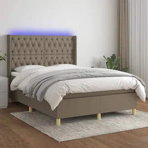 Comparateur de prix : vidaXL Sommier à lattes de lit matelas et LED Taupe 140x190 cm Tissu