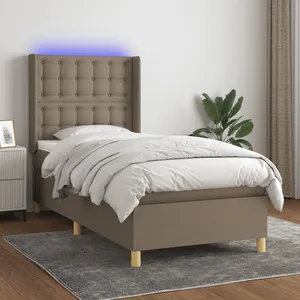 vidaXL Sommier à lattes de lit matelas et LED Taupe 90x190 cm Tissu pas cher