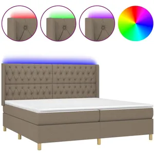vidaXL Sommier tapissier et matelas et LED Taupe 200x200 cm Tissu pas cher