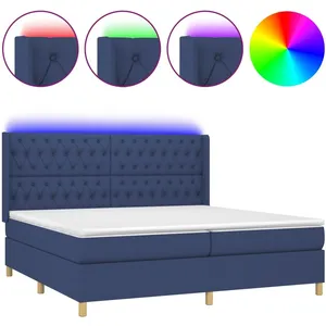vidaXL Sommier à lattes de lit matelas et LED Bleu 200x200 cm Tissu pas cher