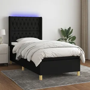 vidaXL Sommier à lattes de lit matelas et LED Noir 100x200 cm Tissu pas cher