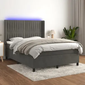 vidaXL Sommier à lattes de lit matelas et LED Gris foncé 140x200 cm pas cher