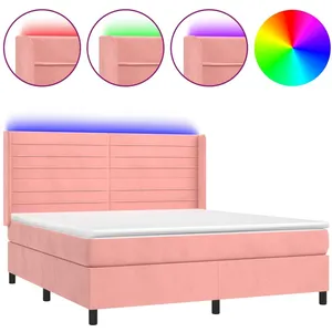 vidaXL Sommier à lattes de lit matelas et LED Rose 160x200 cm Velours pas cher