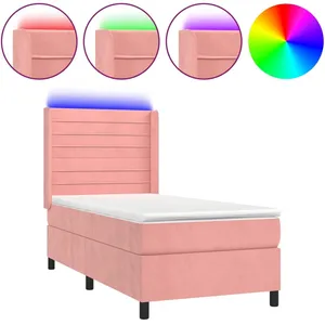 vidaXL Sommier à lattes de lit matelas et LED Rose 80x200 cm Velours pas cher