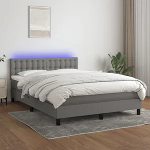 vidaXL Sommier à lattes de lit et matelas et LED Gris foncé 140x190 cm pas cher