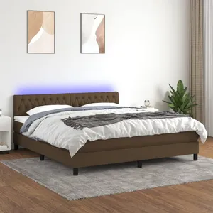 vidaXL Sommier à lattes de lit matelas et LED Marron foncé 160x200 cm pas cher