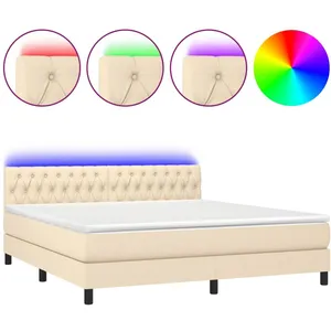 vidaXL Sommier à lattes de lit avec matelas LED Crème 160x200 cm Tissu pas cher