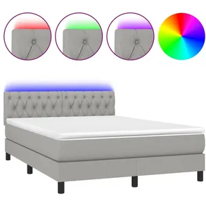 vidaXL Sommier à lattes de lit et matelas et LED Gris clair 140x200 cm pas cher