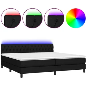 vidaXL Sommier à lattes de lit et matelas et LED Noir 200x200 cm Tissu pas cher