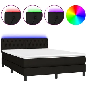 vidaXL Sommier à lattes de lit avec matelas LED Noir 140x190 cm Tissu pas cher