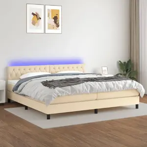 vidaXL Sommier à lattes de lit et matelas et LED Crème 200x200cm Tissu pas cher