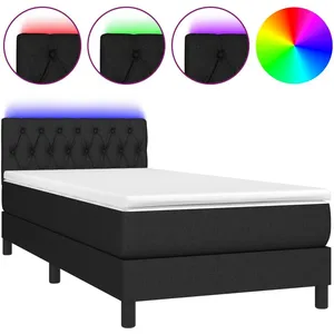 vidaXL Sommier à lattes de lit avec matelas et LED Noir 90x190cm Tissu pas cher