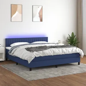 vidaXL Sommier à lattes de lit avec matelas LED Bleu 180x200 cm Tissu pas cher