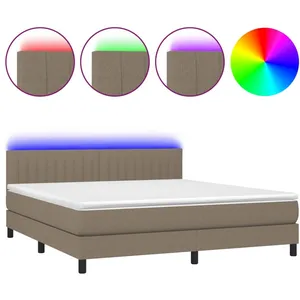 vidaXL Sommier à lattes de lit avec matelas LED Taupe 180x200 cm Tissu pas cher