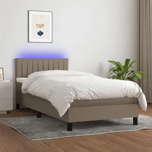 vidaXL Sommier à lattes de lit avec matelas LED Taupe 100x200 cm Tissu pas cher