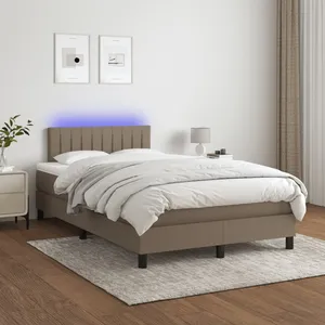 vidaXL Sommier à lattes de lit avec matelas LED Taupe 120x200 cm Tissu pas cher