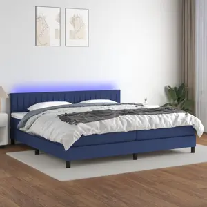 vidaXL Sommier à lattes de lit et matelas et LED Bleu 200x200 cm Tissu pas cher
