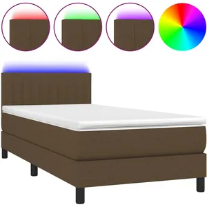 vidaXL Sommier à lattes de lit et matelas et LED Marron foncé 90x200cm pas cher