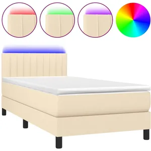 vidaXL Sommier à lattes de lit avec matelas LED Crème 90x200 cm Tissu pas cher
