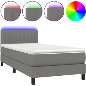 vidaXL Sommier à lattes de lit avec matelas et LED Gris foncé 90x200cm pas cher