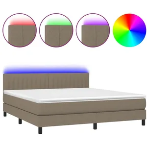 vidaXL Sommier à lattes de lit avec matelas LED Taupe 160x200 cm Tissu pas cher