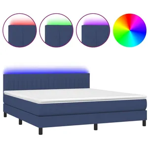 vidaXL Sommier à lattes de lit avec matelas LED Bleu 160x200 cm Tissu pas cher