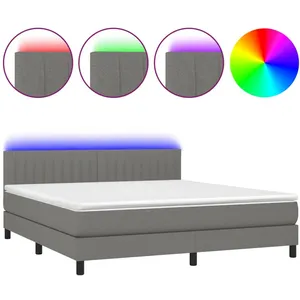 vidaXL Sommier à lattes de lit et matelas et LED Gris foncé 180x200 cm pas cher