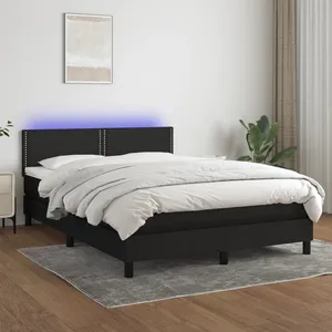vidaXL Sommier à lattes de lit avec matelas LED Noir 140x190 cm Tissu pas cher
