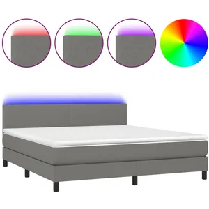 vidaXL Sommier à lattes de lit et matelas et LED Gris foncé 160x200 cm pas cher