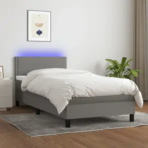 vidaXL Sommier à lattes de lit avec matelas et LED Gris foncé 90x200cm pas cher