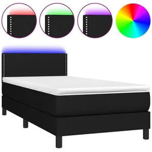 vidaXL Sommier à lattes de lit avec matelas et LED Noir 90x200cm Tissu pas cher