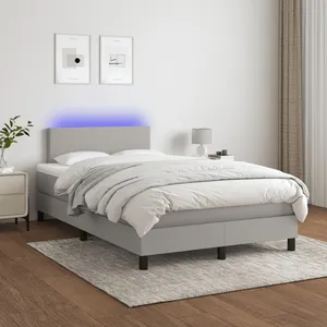 vidaXL Sommier à lattes de lit matelas LED Gris clair 120x200 cm Tissu pas cher