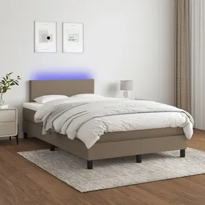 vidaXL Sommier à lattes de lit avec matelas LED Taupe 120x200 cm Tissu pas cher