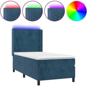 vidaXL Sommier à lattes de lit matelas LED Bleu foncé 80x200cm Velours pas cher