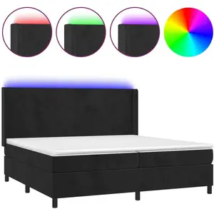 vidaXL Sommier à lattes de lit matelas et LED Noir 200x200 cm Velours pas cher