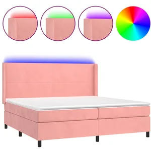 vidaXL Sommier à lattes de lit matelas et LED Rose 200x200 cm Velours pas cher