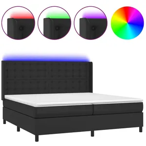 vidaXL Sommier à lattes de lit matelas LED Noir 200x200cm Similicuir pas cher