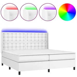 vidaXL Sommier à lattes de lit matelas LED Blanc 200x200 cm Similicuir pas cher