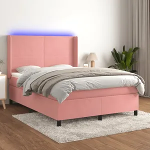 vidaXL Sommier à lattes de lit matelas et LED Rose 140x190 cm Velours pas cher